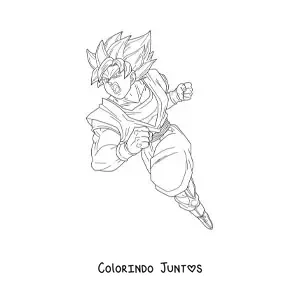 Desenho para colorir do Goku atacando no modo Super Saiyajin Blue
