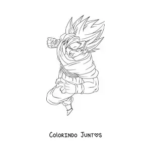 Desenho para colorir do Goku em pose de luta no modo Super Saiyajin fase 1