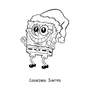 Desenho para colorir do Bob Esponja sorridente com um gorro de Natal