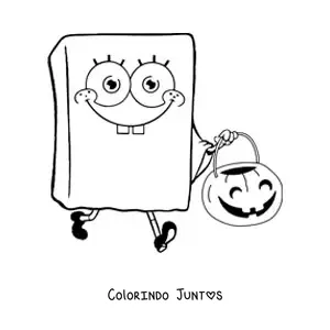 Desenho para colorir do Bob Esponja com fantasia de fantasma de Halloween