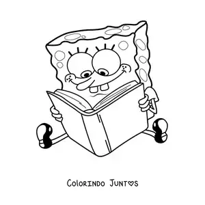 Desenho para colorir do Bob Esponja sentado lendo um livro