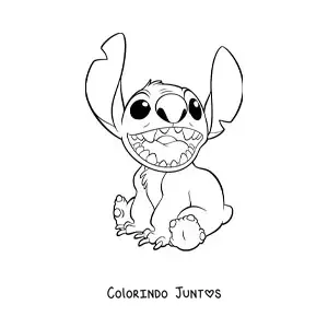 Desenho para colorir do Stitch sentado sorrindo