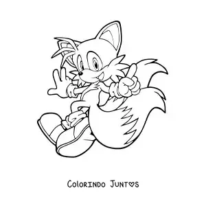 Desenho para colorir do Tails do Sonic correndo e olhando para trás