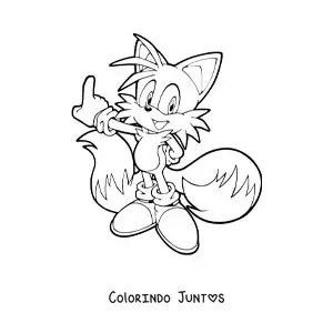 Desenho para colorir do Tails do Sonic apontando para a esquerda