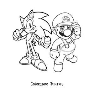 Desenho para colorir do Sonic junto com o Mario