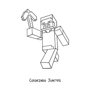 Desenho para colorir do Steve de Minecraft caminhando segurando uma picareta