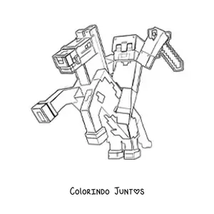 Desenho para colorir do Steve sobre um cavalo de Minecraft