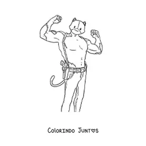 Desenho para colorir do Meowscles de Fortnite flexionando os braços