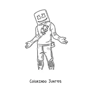 Desenho para colorir do Marshmello de Fortnite com os braços abertos