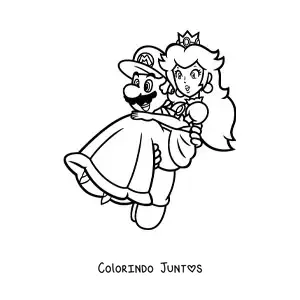 Desenho para colorir do Mario resgatando a princesa Peach