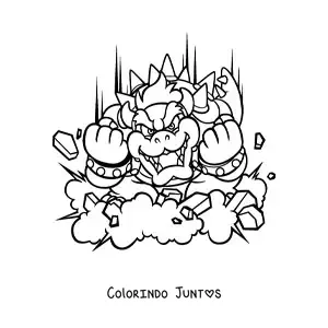 Desenho para colorir do Bowser de Mario Bros atacando em batalha