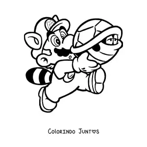 Desenho para colorir do Mario guaxinim de Mario Bros com casco