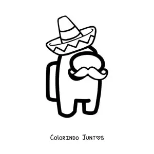 Desenho para colorir de um tripulante de Among Us com um sombrero mexicano