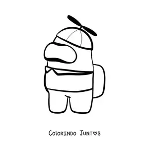 Desenho para colorir de um tripulante de Among Us com um chapéu de hélice