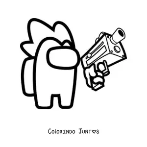 Desenho para colorir de um assassino de Among Us com uma pistola