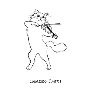 Desenho para colorir de um gato animado tocando violino