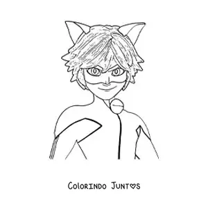 Desenho para colorir do Adrien de Ladybug com traje de Cat Noir