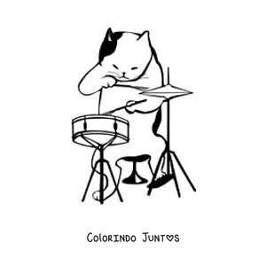 Desenho para colorir de um gato animado tocando bateria