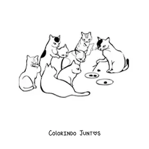 Desenho para colorir de uma reunião de gatos tramando um plano