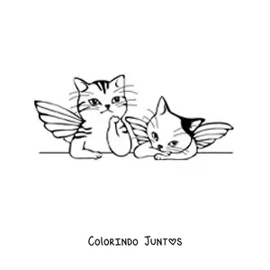 Desenho para colorir de dois gatos animados com asas
