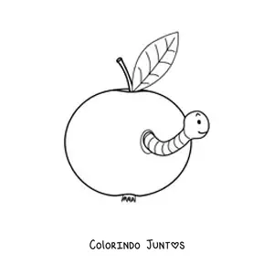 Desenho para colorir de uma maçã com minhoca animada