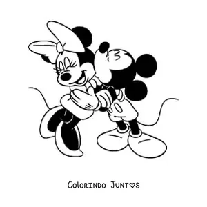 Desenho para colorir do Mickey beijando a Minnie na bochecha