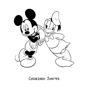 Desenho para colorir do Mickey junto com o Donald