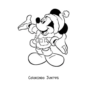 Desenho para colorir do Mickey Mouse vestido de Papai Noel