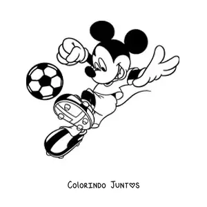 Desenho para colorir do Mickey chutando uma bola de futebol