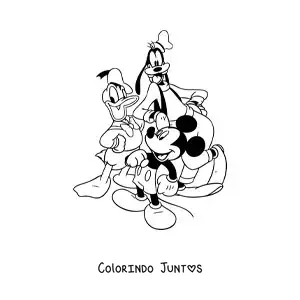 Desenho para colorir do Mickey junto com o Donald e o Pateta
