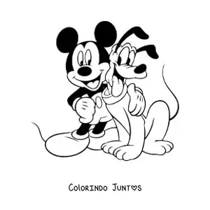 Desenho para colorir do Mickey abraçando o Pluto