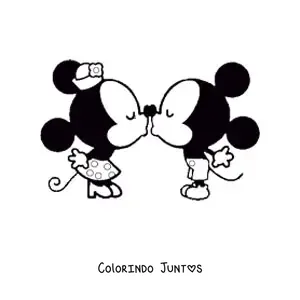 Desenho para colorir do Mickey kawaii beijando a Minnie