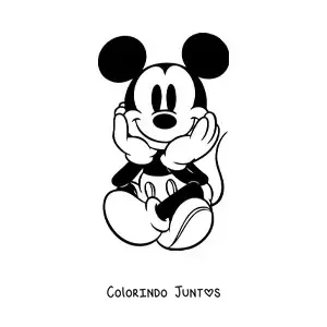 Desenho para colorir do Mickey sentado com as pernas cruzadas
