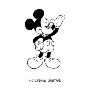 Desenho para colorir do Mickey acenando alegre