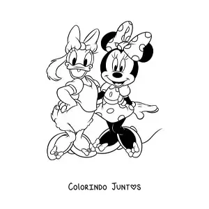 Desenho para colorir da Margarida junto com a Minnie Mouse