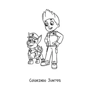 Desenho para colorir do Ryder junto com o Chase da Patrulha Canina
