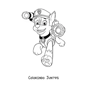 Desenho para colorir do Chase da Patrulha Canina correndo sorridente