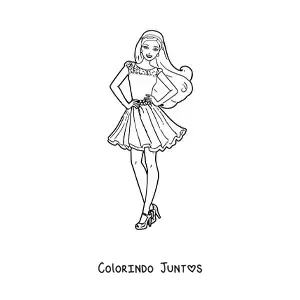 Desenho para colorir da Barbie usando um vestido