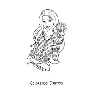 Desenho para colorir da Barbie segurando um pirulito em forma de coração