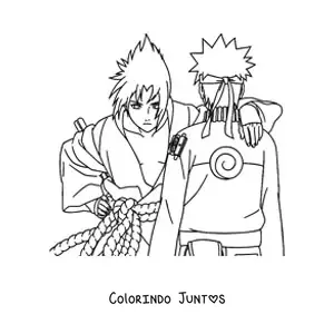 Desenho para colorir do Sasuke junto com o Naruto