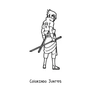Desenho para colorir do Sasuke de pé, de costas