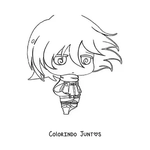 Desenho para colorir da Mikasa de Attack On Titan no estilo chibi