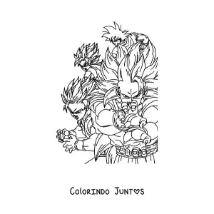Desenho para colorir das fases do Goku de Dragon Ball