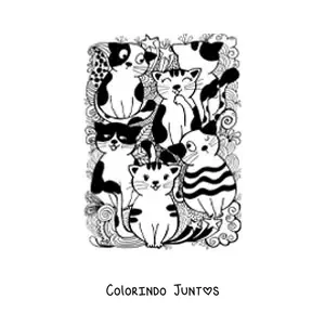 Desenho para colorir de gatos animados e rabiscos