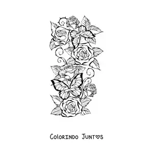 Desenho para colorir de várias rosas lindas com duas borboletas