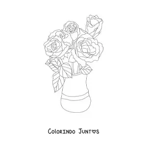 Desenho para colorir de um vaso com rosas lindas