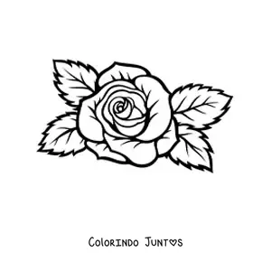 Desenho para colorir de uma rosa grande simples com folhas