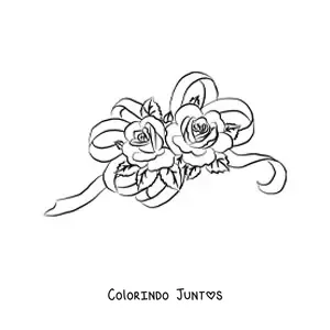 Desenho para colorir de duas rosas lindas com laço