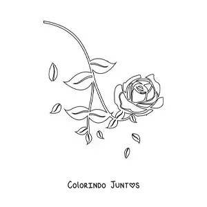 Desenho para colorir de uma rosa pequena com folhas