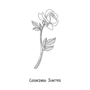 Desenho para colorir de uma rosa realista pequena com folhas